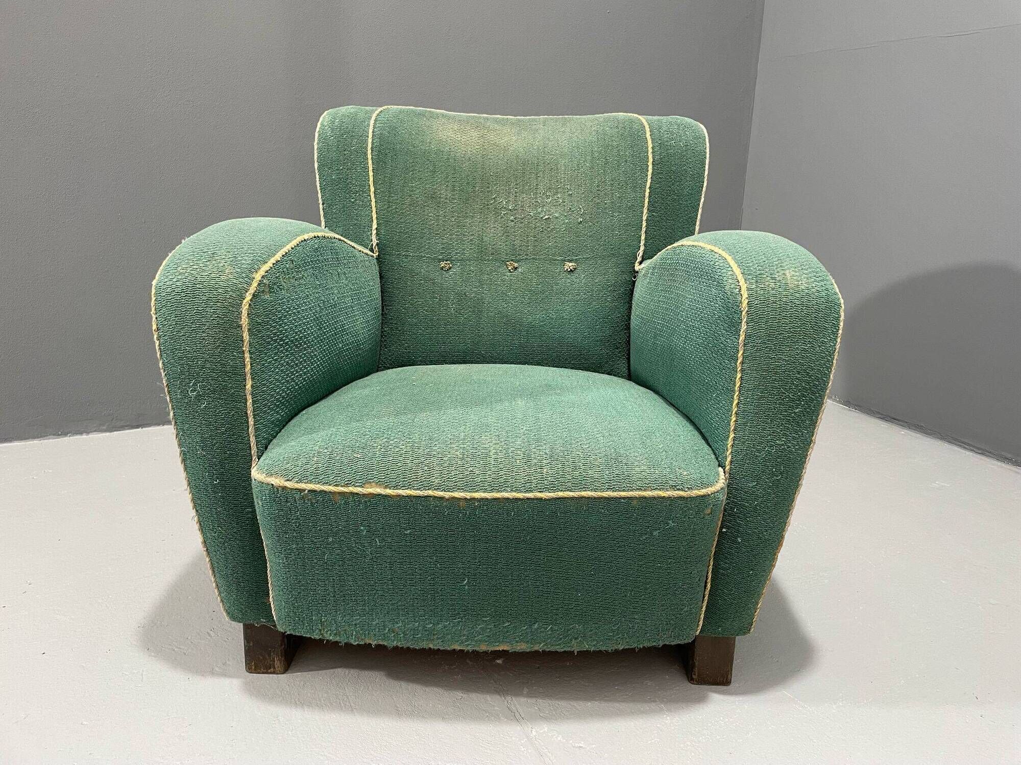 Fauteuil Art déco danois en mohair vert, années 1930-1940
