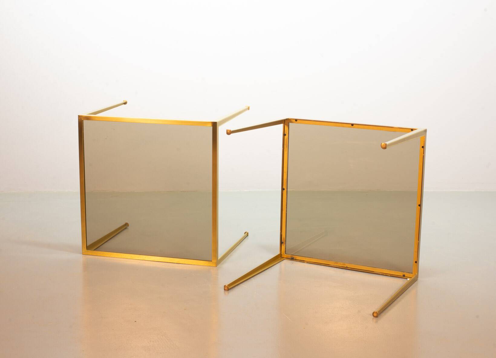 Solid Brass Side Tables with Smokey Glass Top by Vereinigte Werkstatten 70s