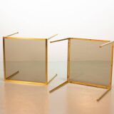 Solid Brass Side Tables with Smokey Glass Top by Vereinigte Werkstatten 70s