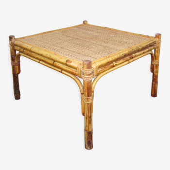 Square coffee table in bamboo, rattan and wicker, Italy, 1960s Mid - century