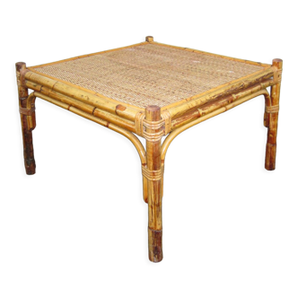 Square coffee table in bamboo, rattan and wicker, Italy, 1960s Mid - century