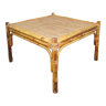 Table basse carrée en bambou rotin et osier Italie années 1960 Mid - century