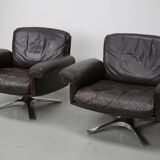 Pair of Vintage De Sede DS-31 Swivel Armchairs in Brown Leather