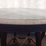 19th century Asian pedestal table with mother-of-pearl and brass inlay