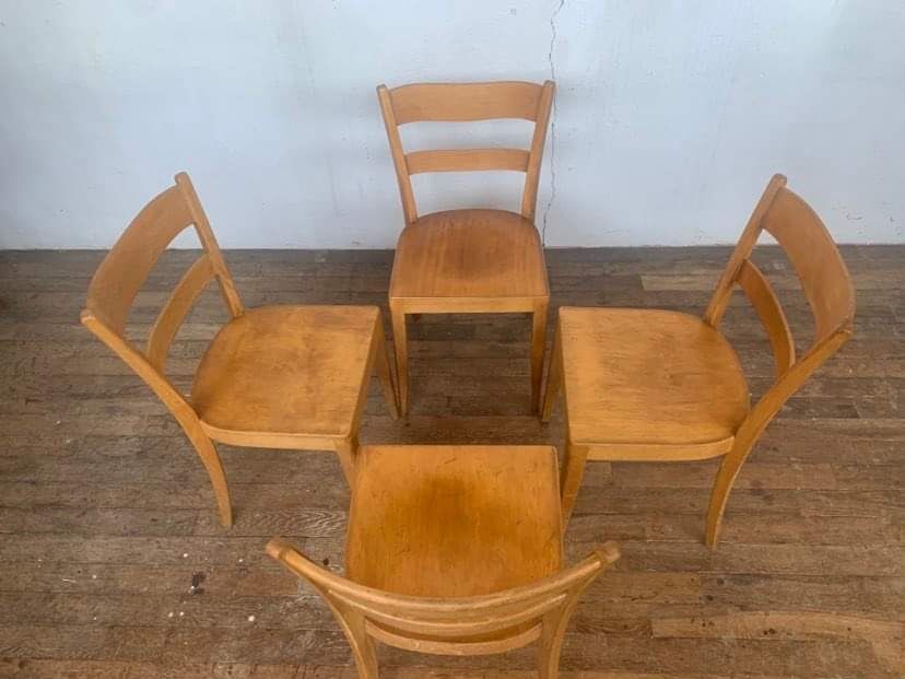Set of 4 vintage bistro chairs in light wood