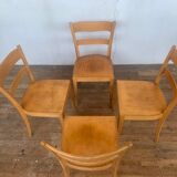 Set of 4 vintage bistro chairs in light wood