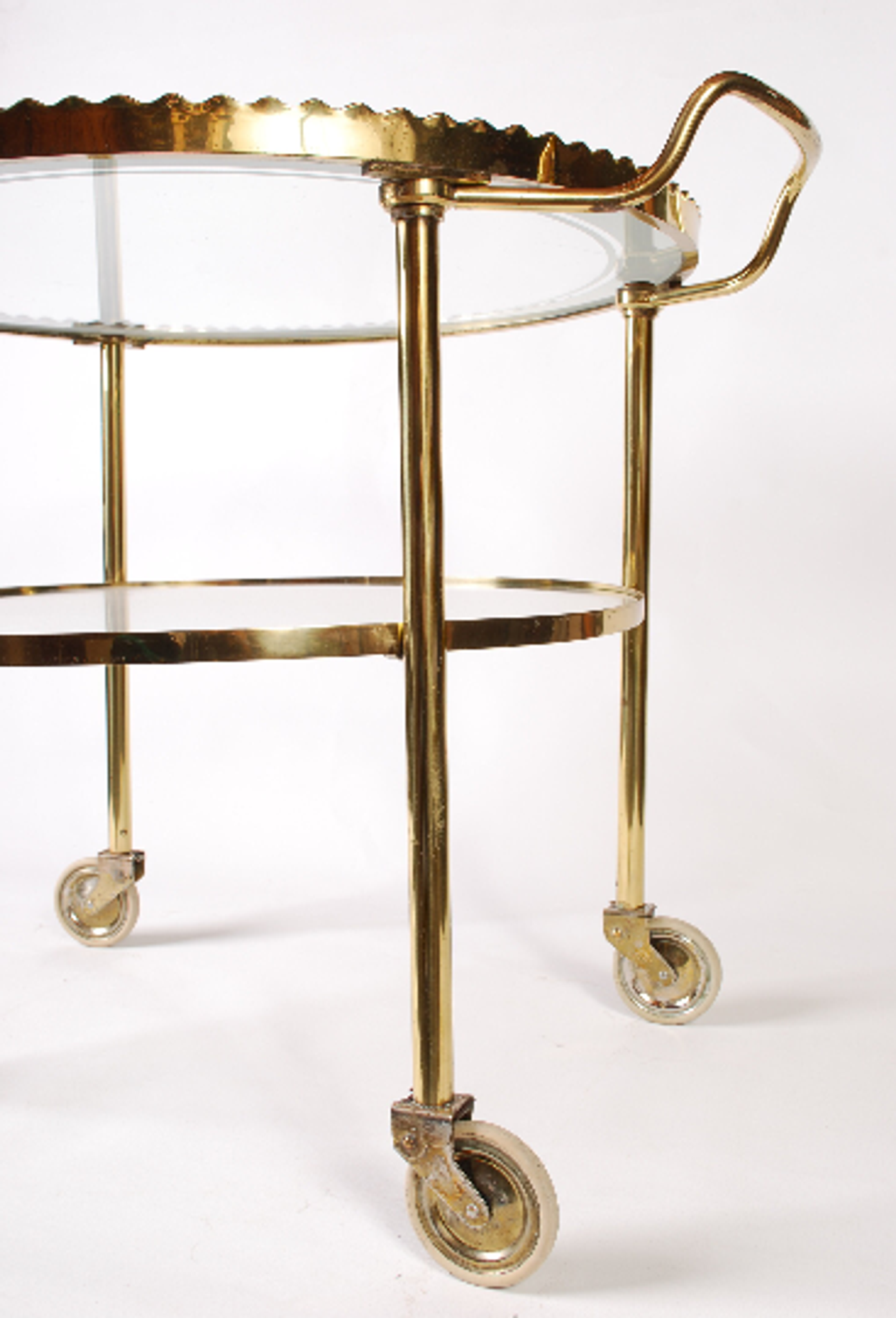 Mid century polished brass serving trolley, 1930's cocktail bar cart