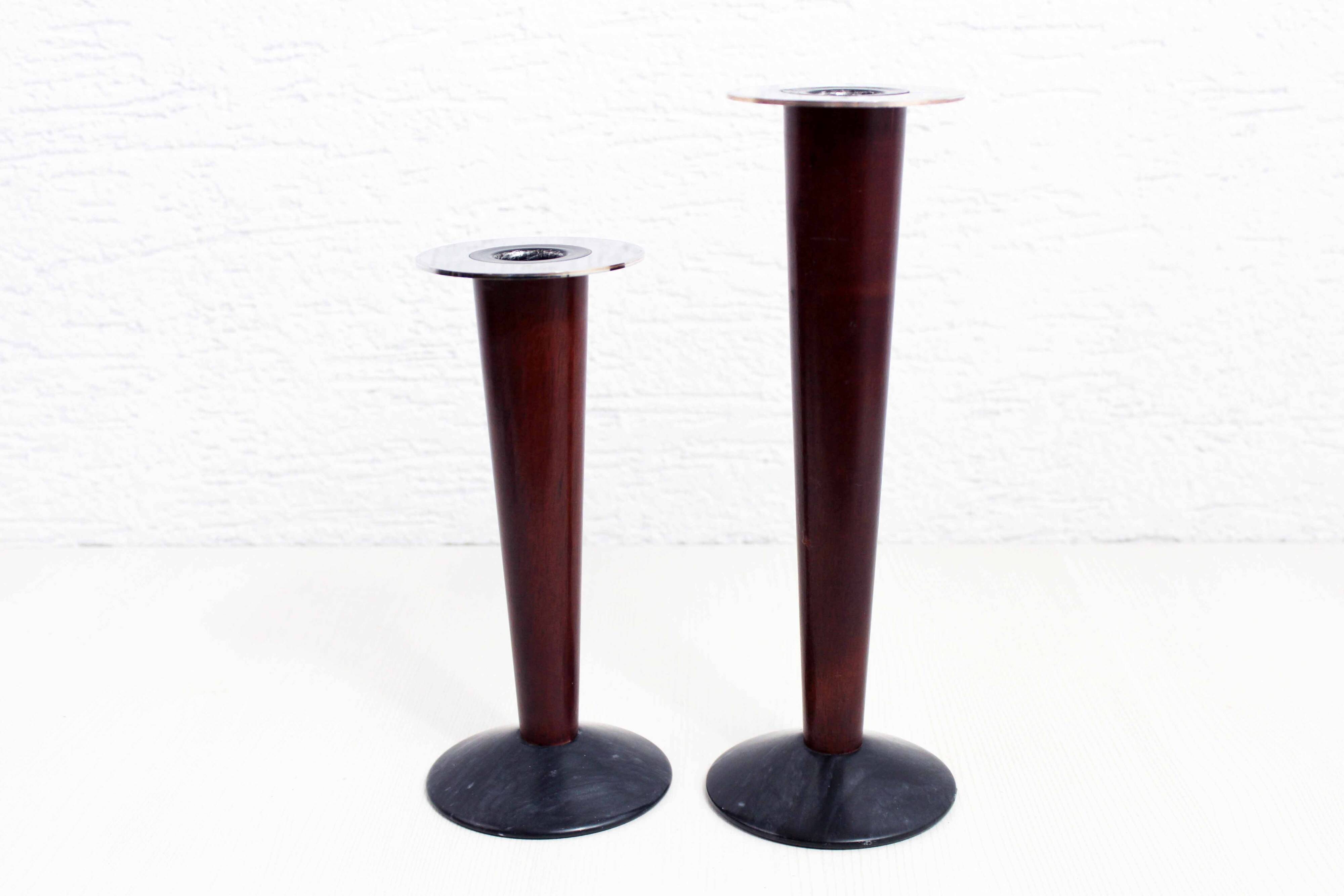 Pair of wood and stone candlesticks