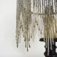 Table lamp, bedside lamp, silver metal base, globe and beads