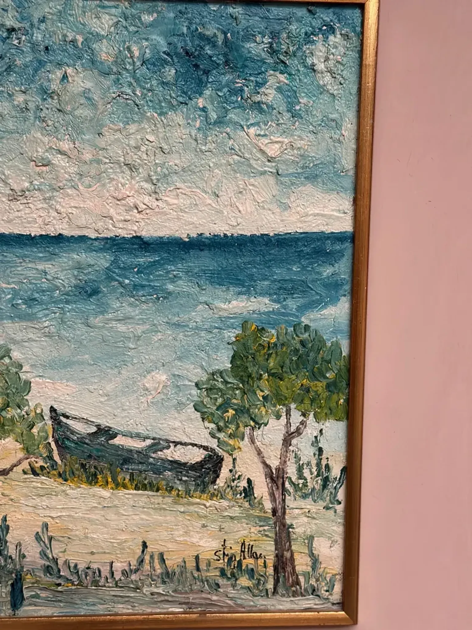 Original Swedish Oil on Panel - "Landskrona" by Stig Allan - Signed - Vintage and Framed - 60 × 50 cm (23.6" × 19.7")