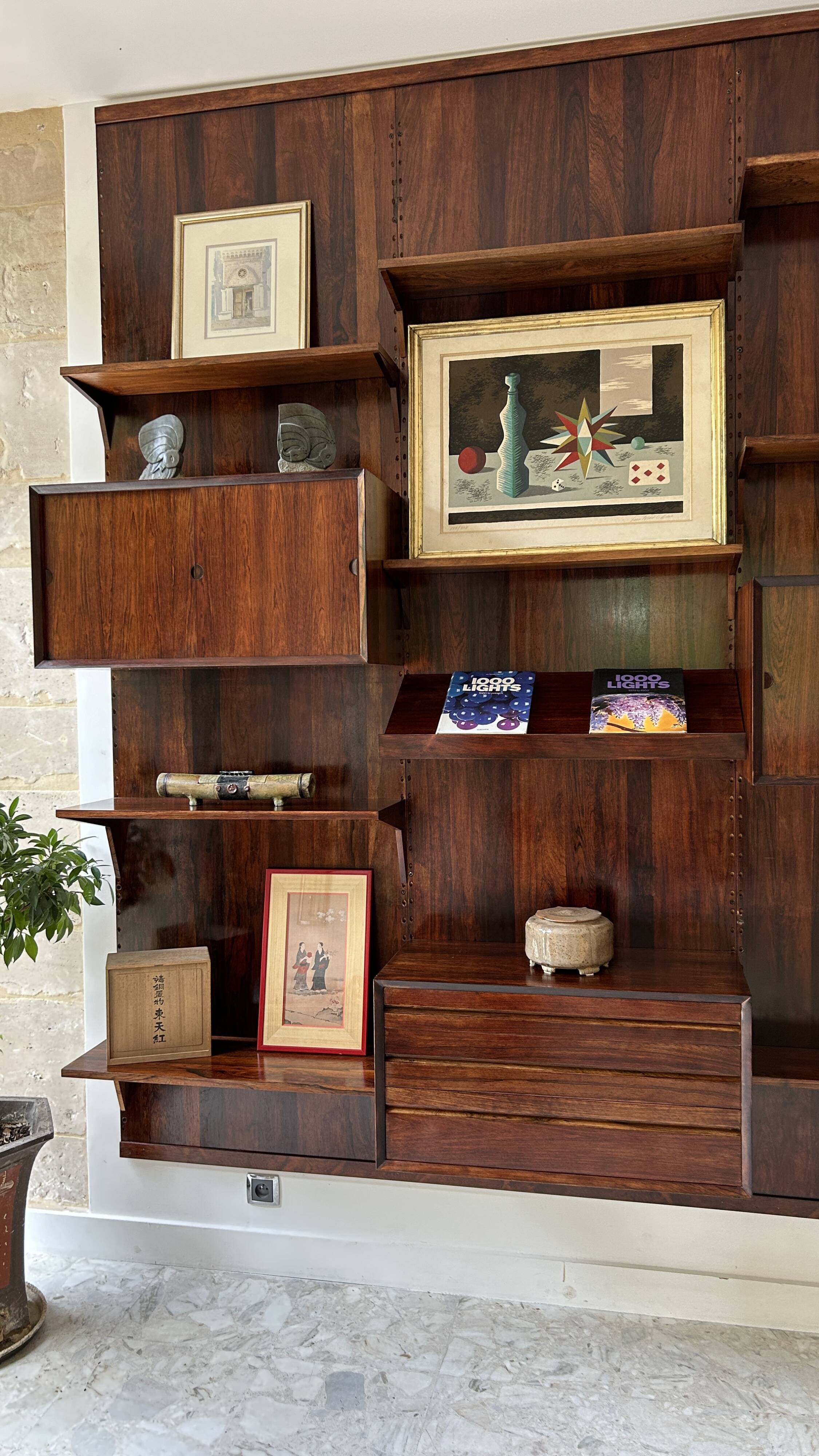 Scandinavian modular wall shelf in rosewood, Poul Cadovius, 1960s