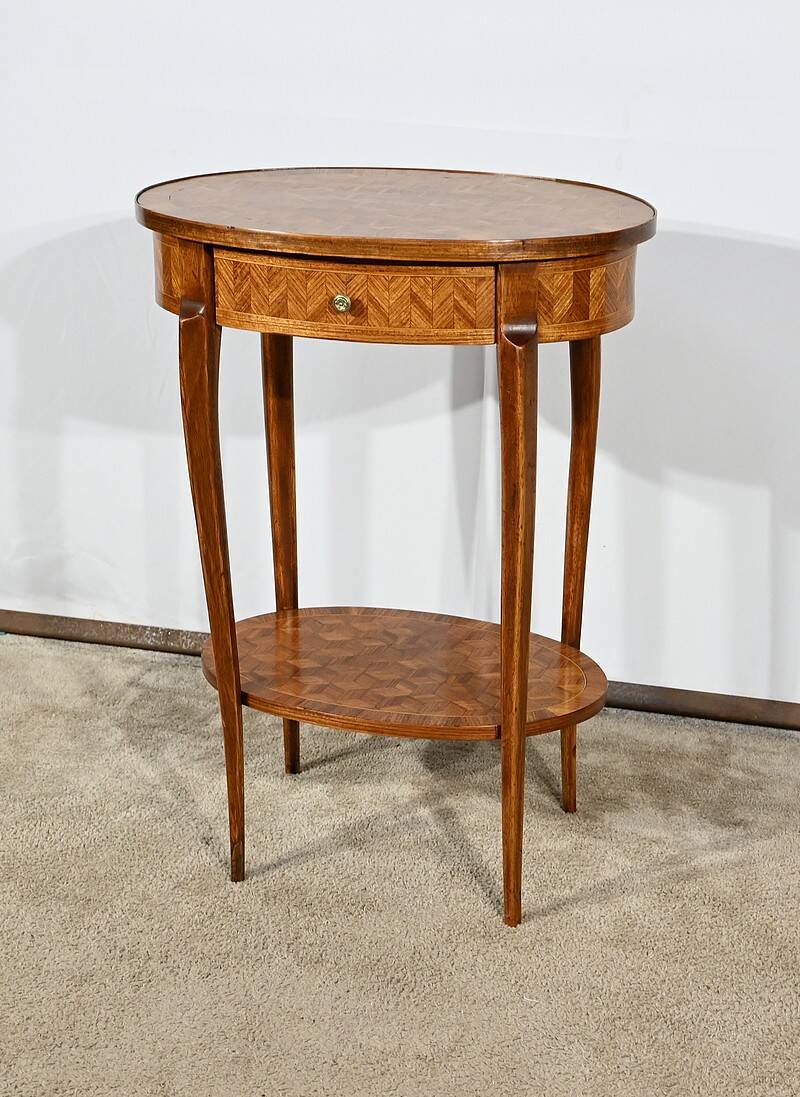 Small Marquetry Living Room Table, Louis XV / Louis XVI Transition style – 1920