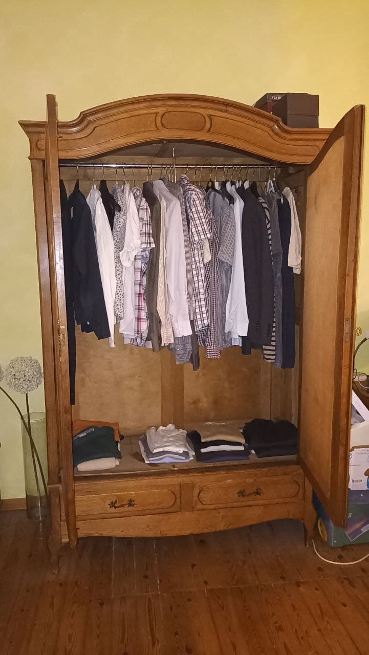 Antique oak wardrobe, 2 large mirrors