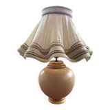 Vintage kostka lamp ceramic honey & gold + draped fabric shade burgundy