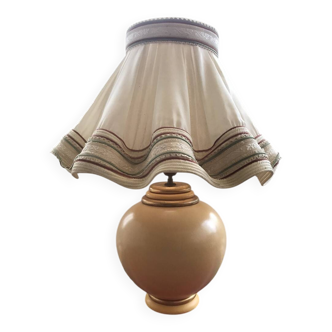 Vintage kostka lamp ceramic honey & gold + draped fabric shade burgundy