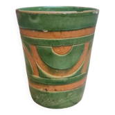 Art Deco vase / goblet by Satre & Vallin "nillavertas" in green and ochre glazed ceramic.