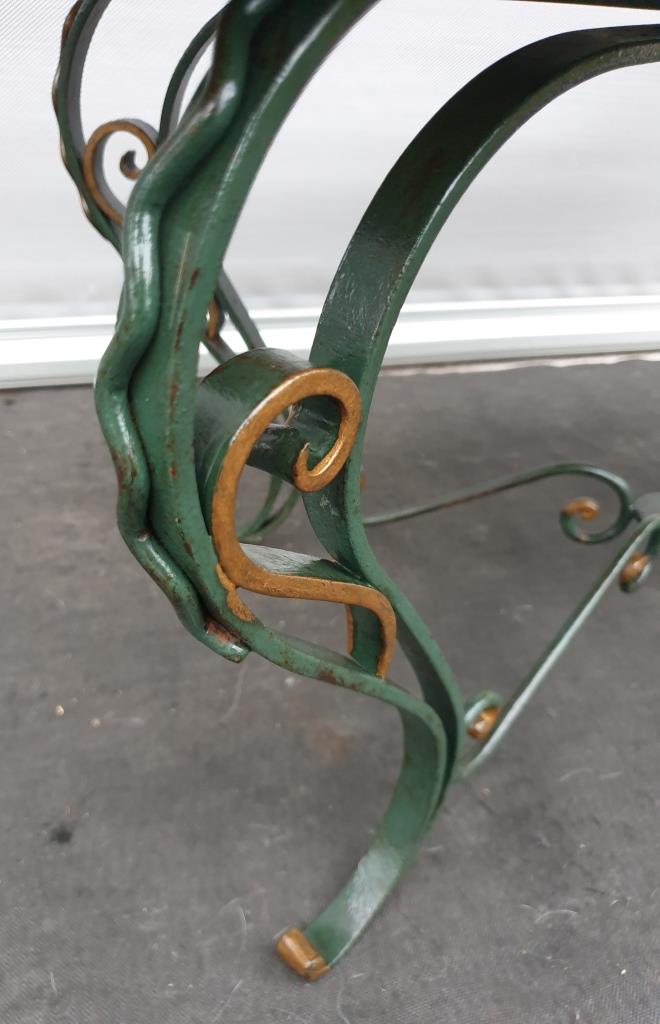 Neo-classical green laqué iron and gold mirror tray 1940