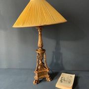 Antique lamp in gilded carved wood, tripod, Napoleon III, 19th century