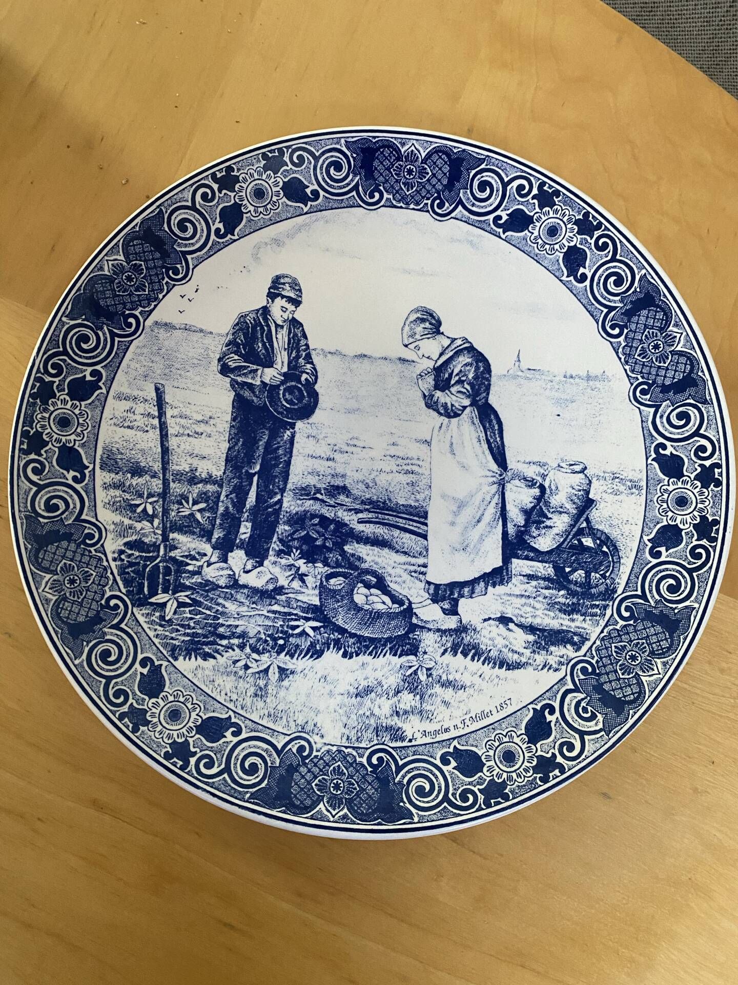 Large vintage wall plate in Delft pottery "L'Angélus" by Chemkefa