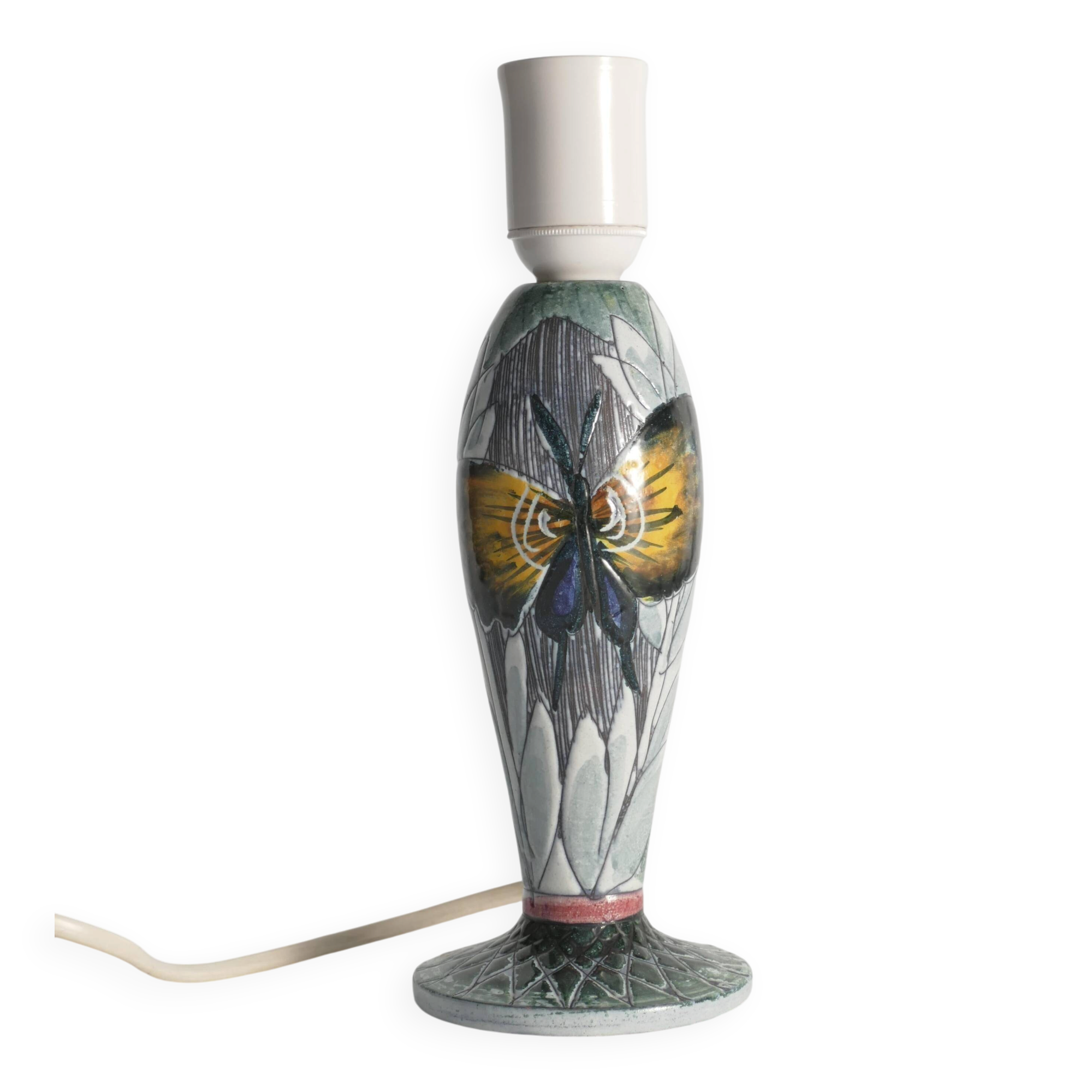 Scandinavian Modern Ceramic Butterfly Motif Table Lamp by Tilgmans, Sweden 1960