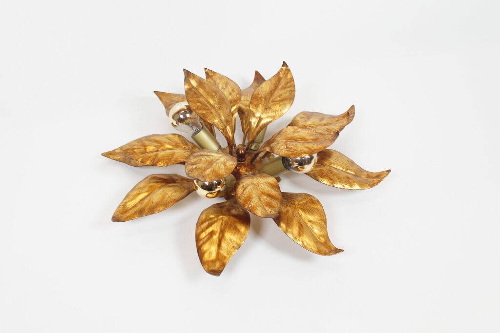Magnifique plafonnier floral doré de Hans Kogl