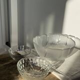 Small vintage glass bowl with a cube pattern.