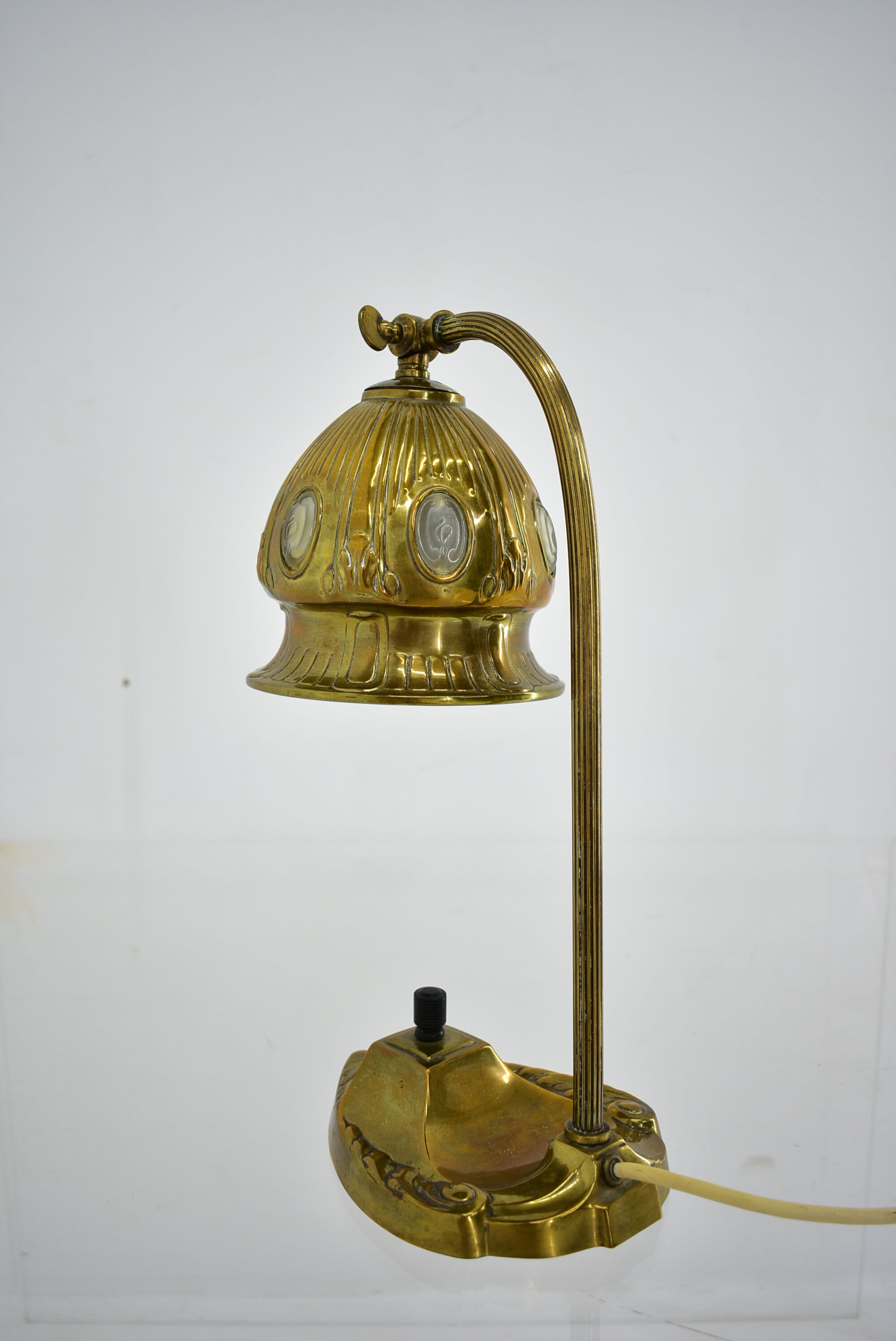 Brass Glass Vintage Table Lamp Style Vienna Secession, 1930s, Austria