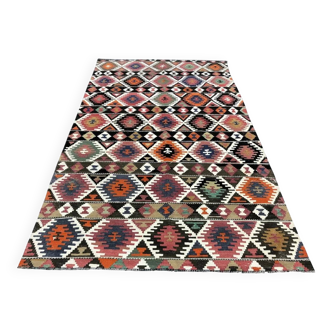 Oushak Vintage Geometric Kilim