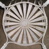Wrought iron garden armchair with riveted flexible blades early XXth