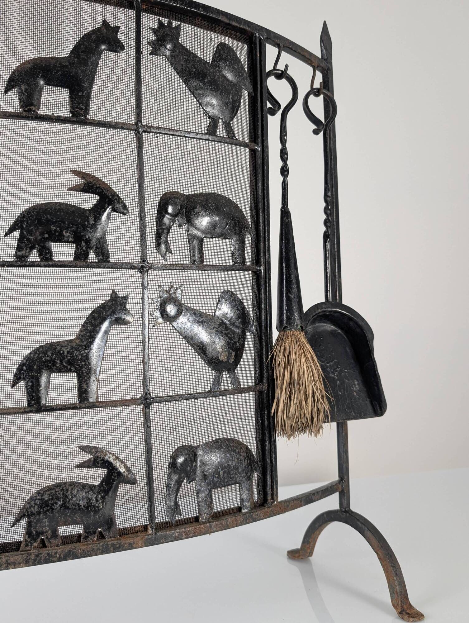 Atelier Marolles Wrought Iron Animal Fire Screen 1950s