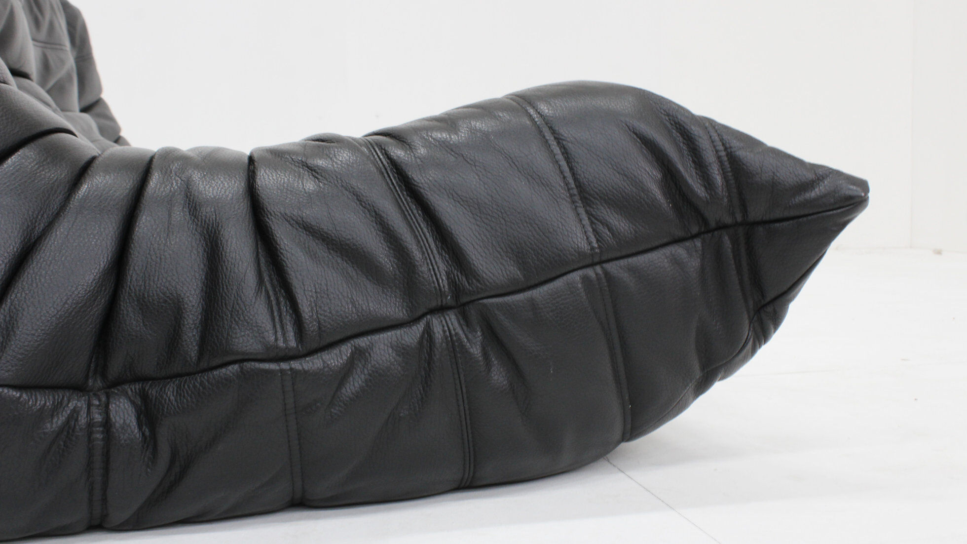 Vintage Togo Ligne Roset 2 seater sofa black leather by Michel Ducaroy 1990s