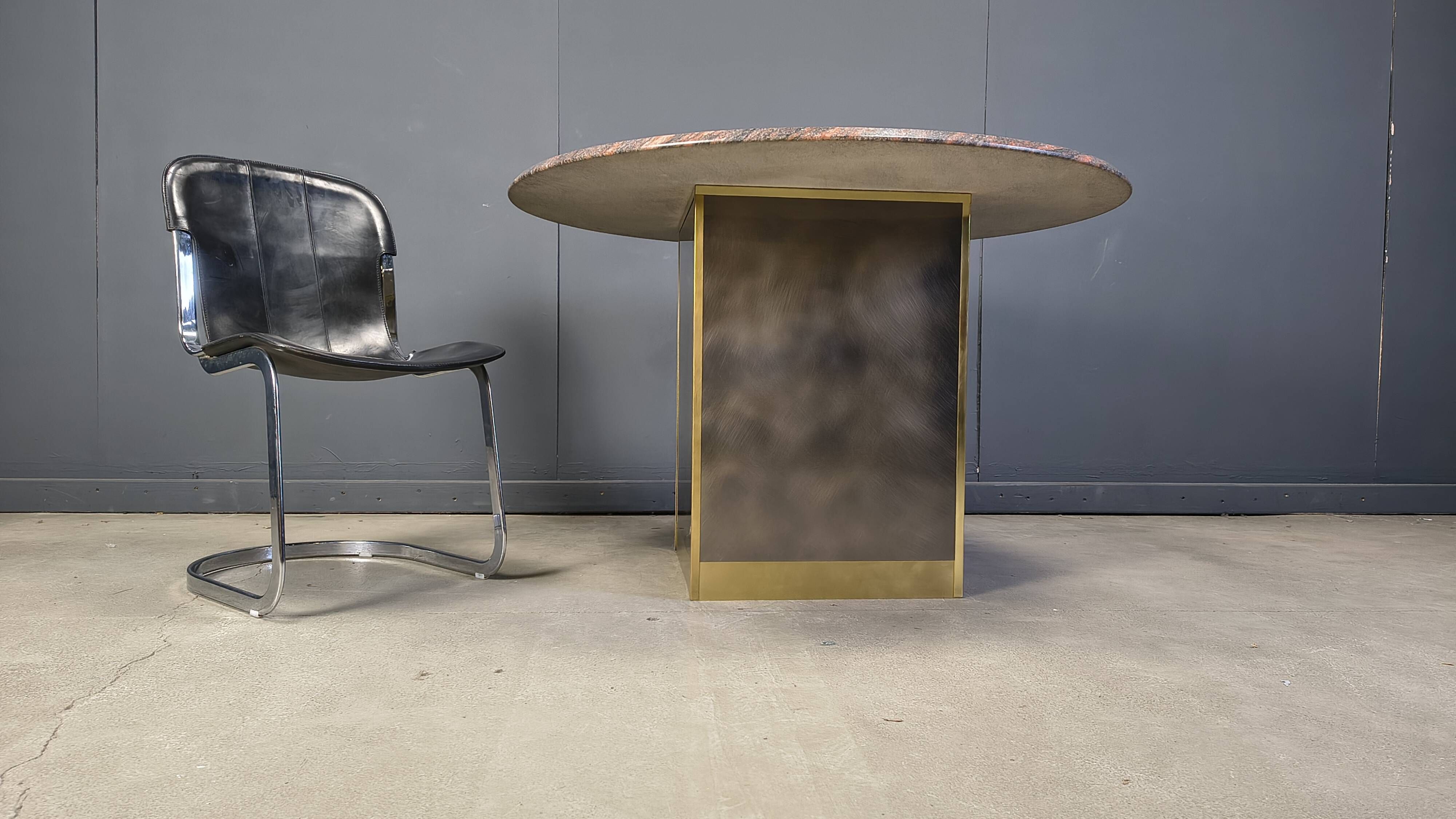Vintage round granite and brass center table by Belgochrom , 1970s