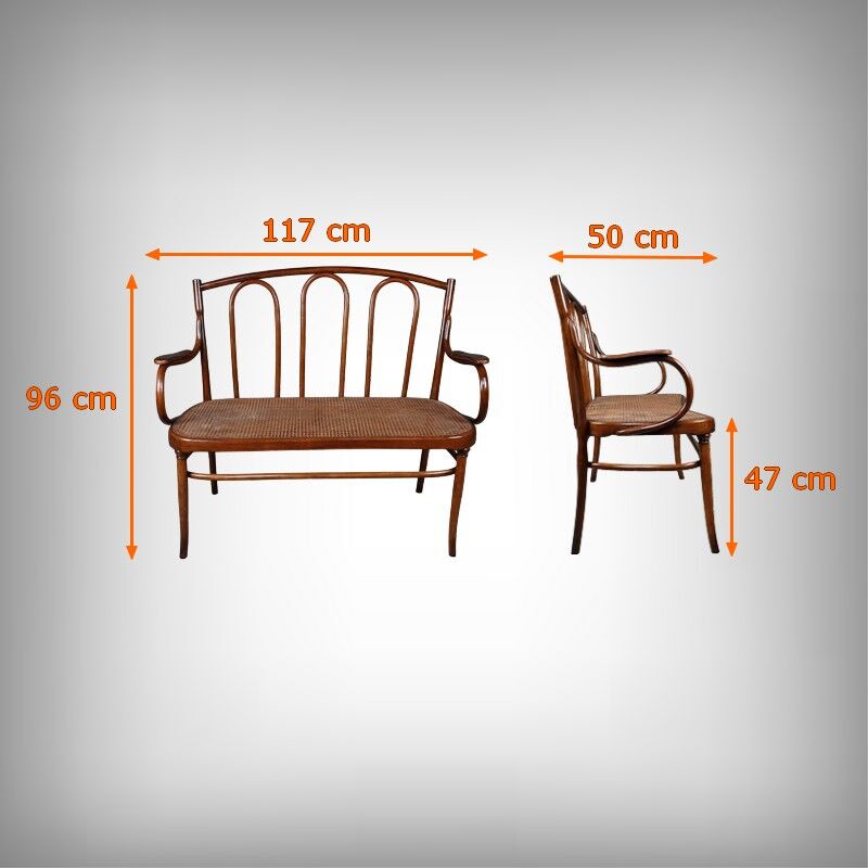 Curved beech bench, stamped J&J Kohn – Early 20th century