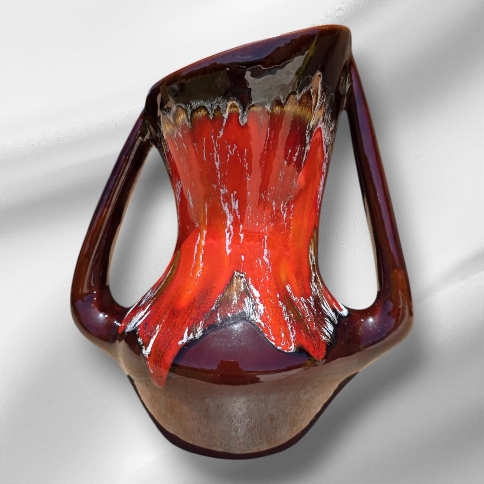 Abstract shaped Vallauris majolica glazed ceramic vase, 35 cm