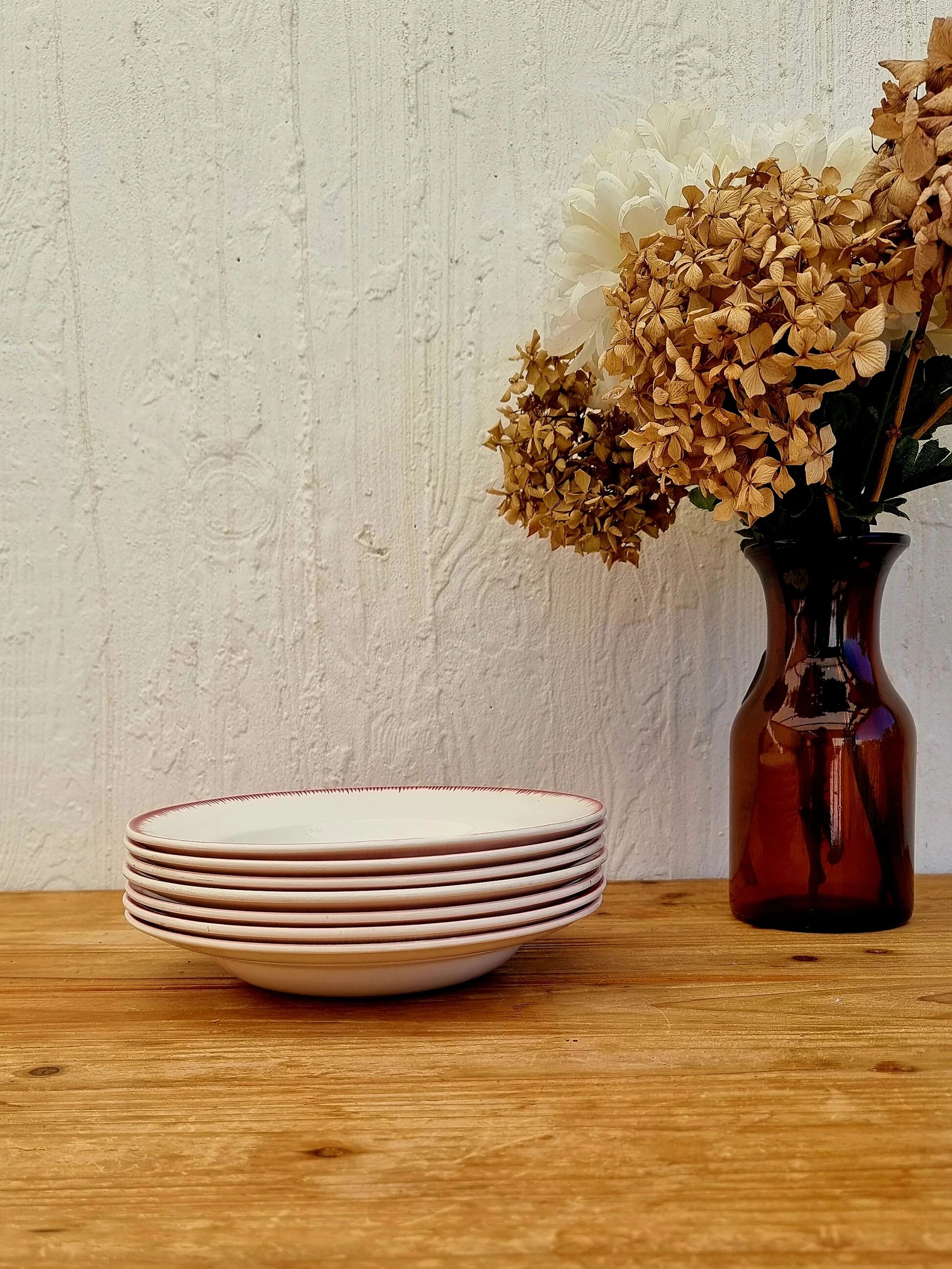 Set of 7 deep plates Digoin Sarreguemines Floral Bouquet