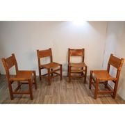Series of 4 vintage Maison Regain chairs in elm and leather 1970