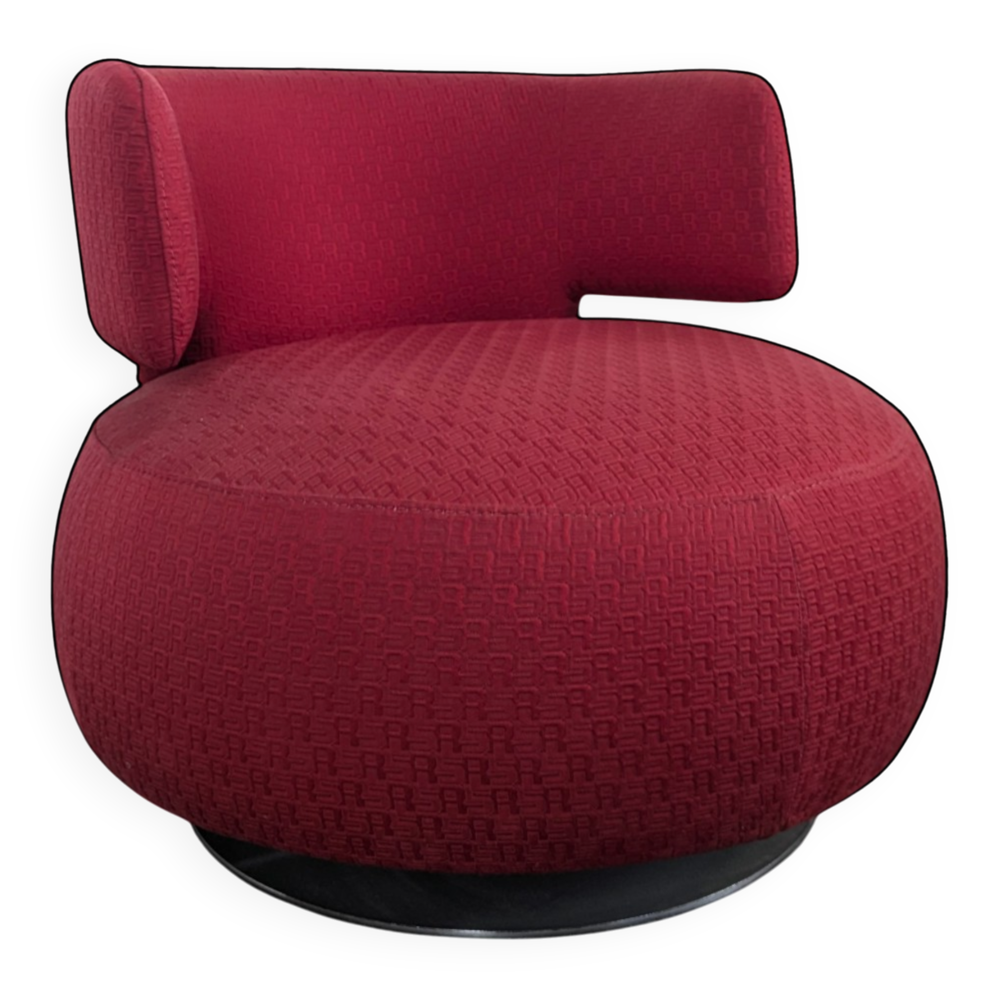 Roche Bobois swivel chair in red fabric with 2000s patterns.