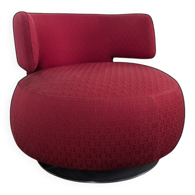Fauteuil pivotant Roche Bobois tissu rouge à motifs années 2000