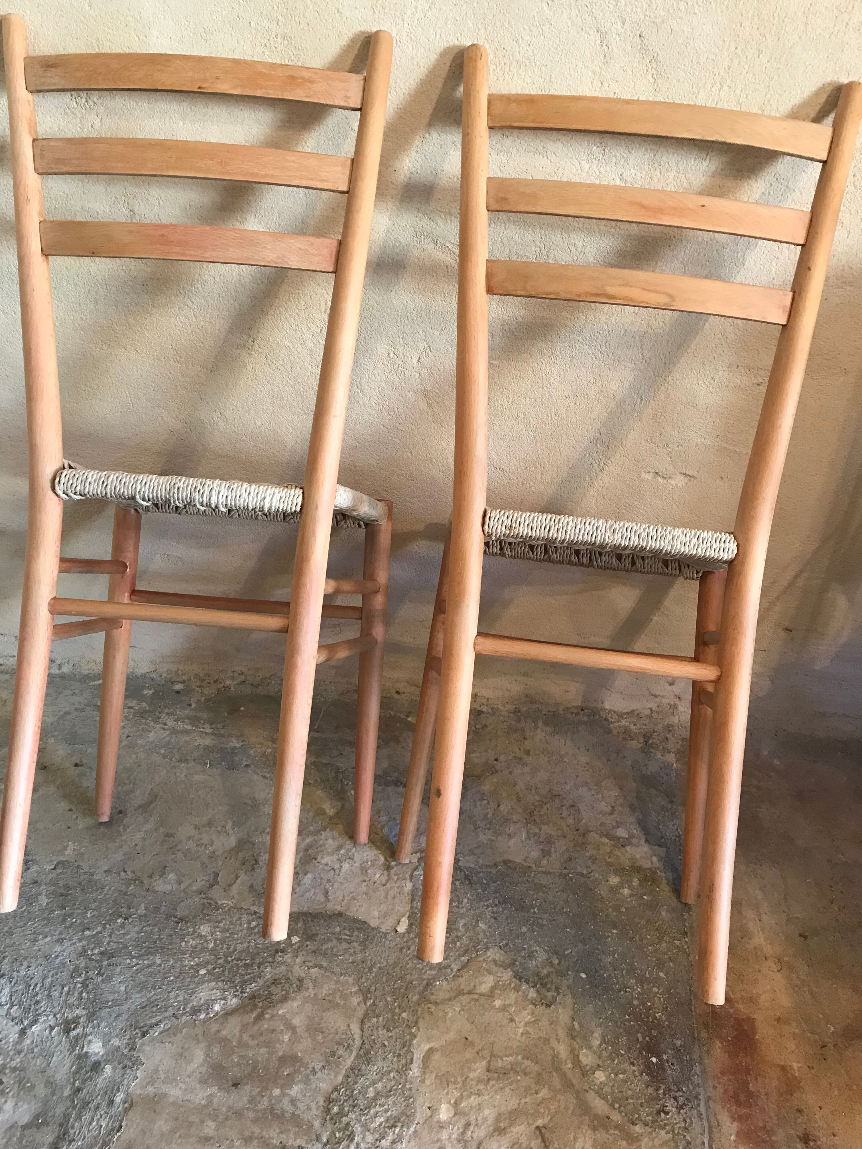 Pair of vintage chairs 1960-80's in beech braided rope