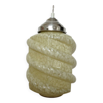 Art Deco pendant light in Clichy glass and chrome-plated brass, 1930s-1940s