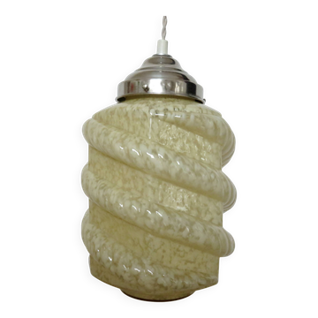 Art Deco pendant light in Clichy glass and chrome-plated brass, 1930s-1940s