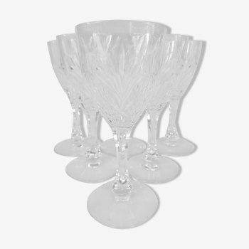 6 Saint Louis crystal wine glasses, Moselle model, 1940s