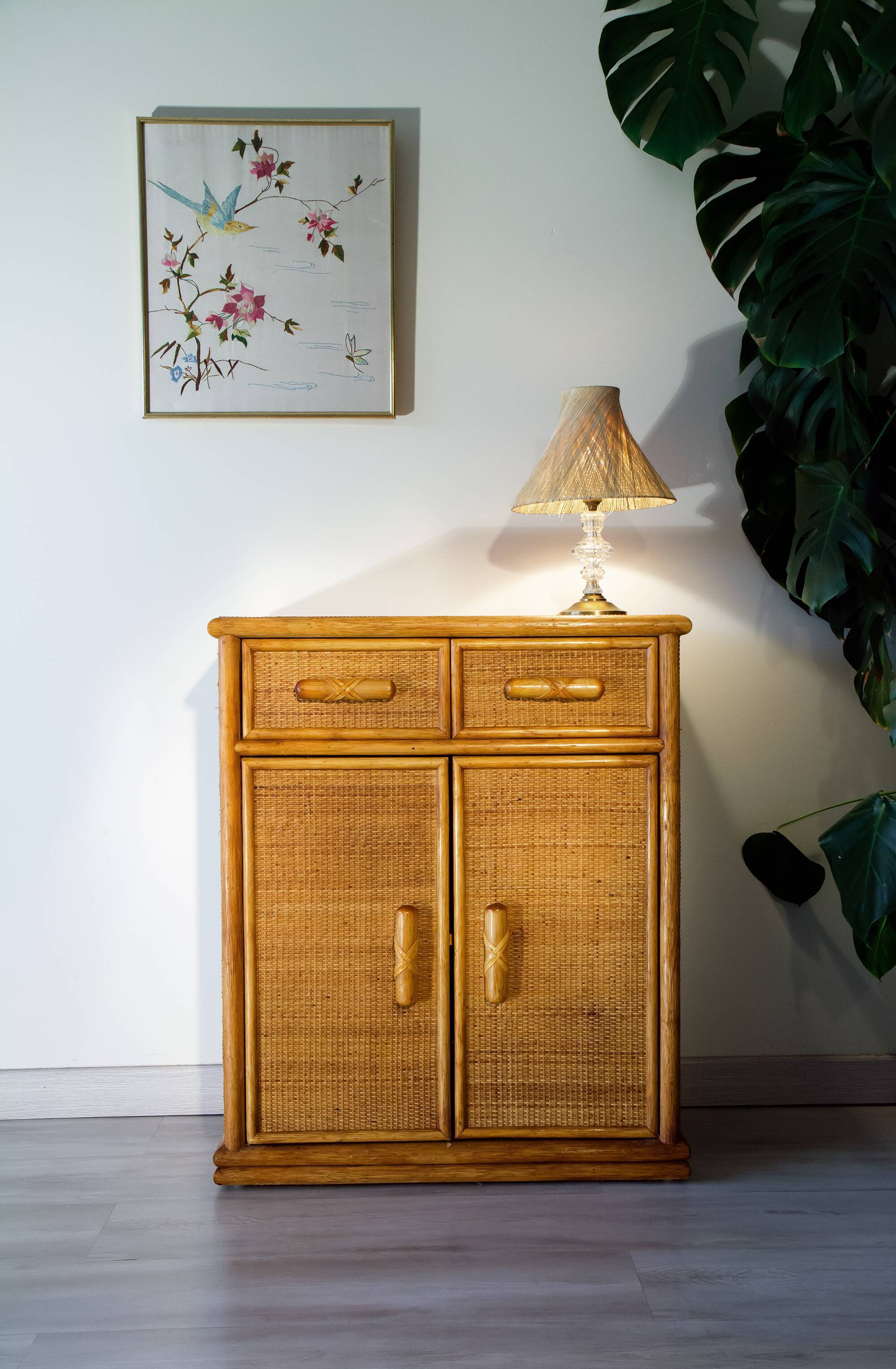 70's rattan storage unit