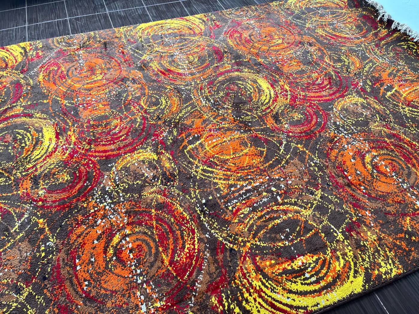 Extraordinary handmade art abstract design wool carpet in style of Kybal, 1960s