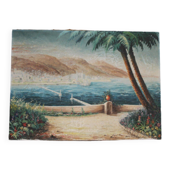 20th century oil on canvas by E.Dulau "View of the Côte d'Azur"