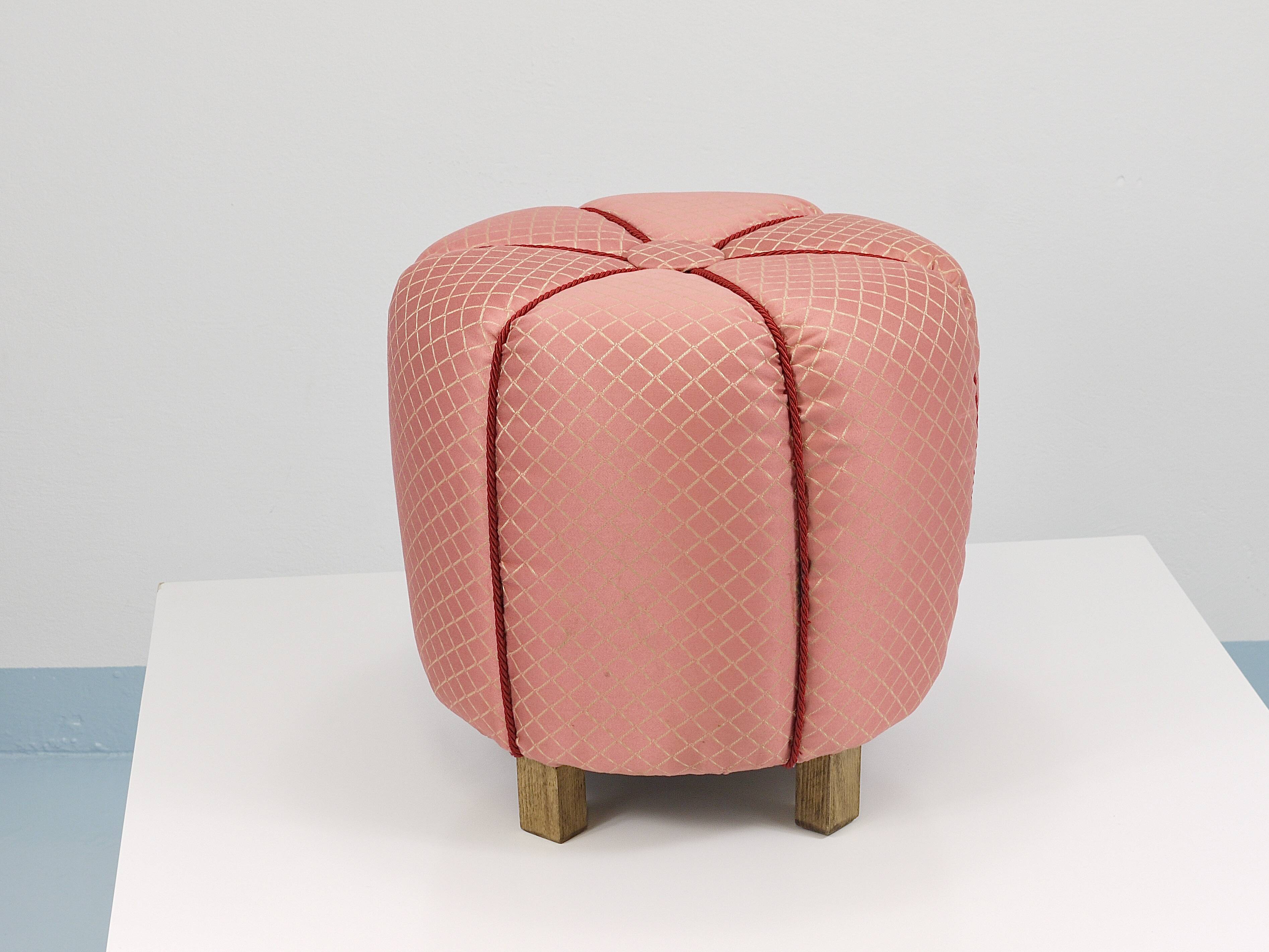 Pink Art Deco Stool / Tabouret / Pouf / Ottoman, Vienna, Austria, 1930s