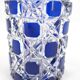 Baccarat, cut crystal bottle, blue lined, diamond gemstones, 14.8 cm.