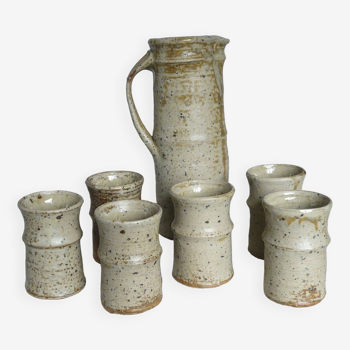 Orangeade service (pitcher and glasses) in vintage pyrite stoneware 1970