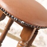 Antique bar stools, brown leather and wood