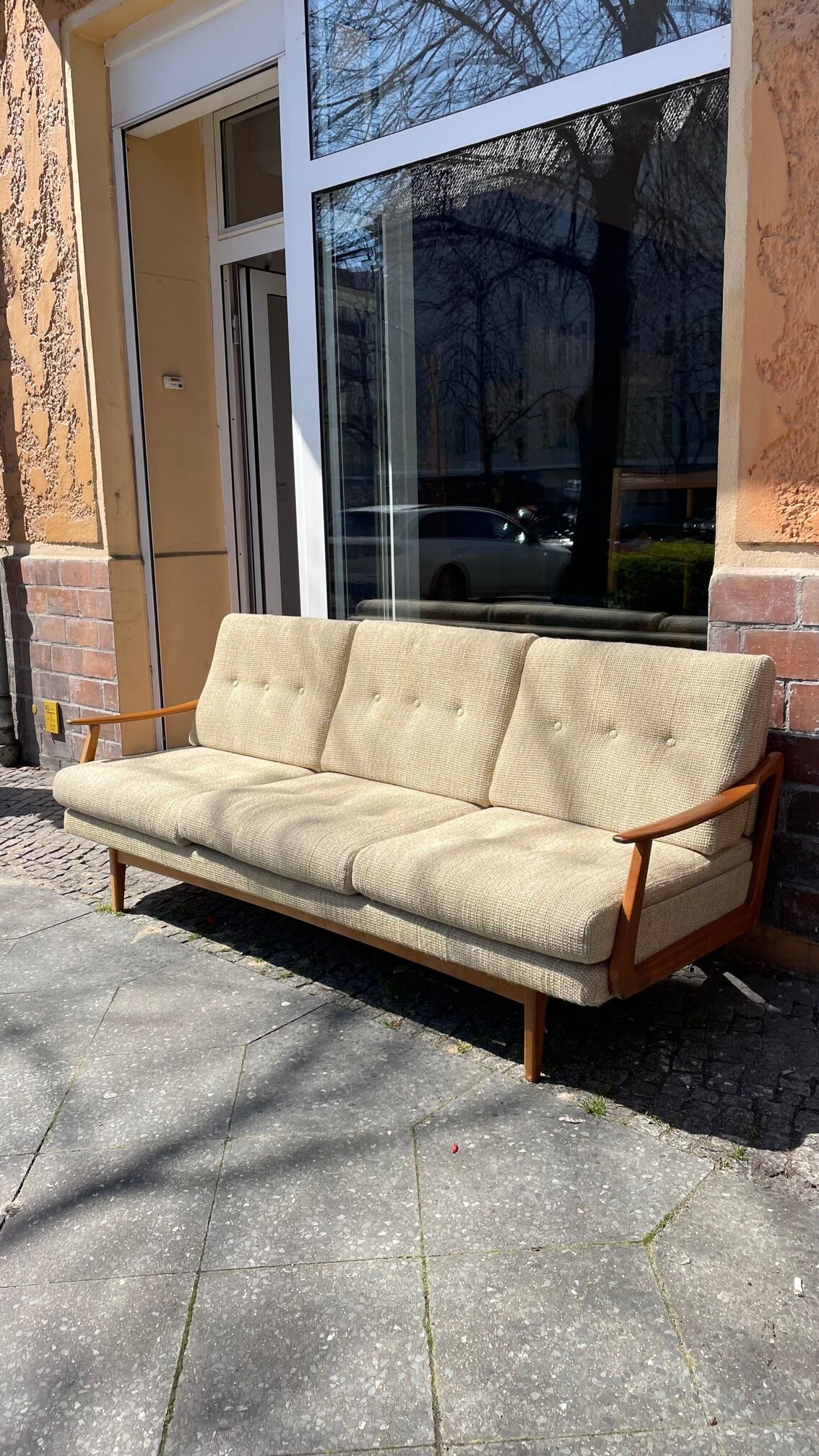 Canape daybed of the 60s in wood and wool